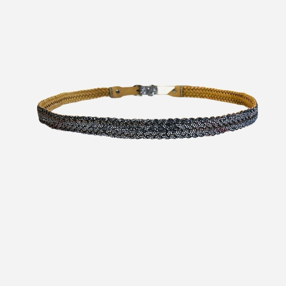 Sparkle Woven Braided Vegan Leather Gold Tone Buckle Belt Size L - Picture 3 of 5